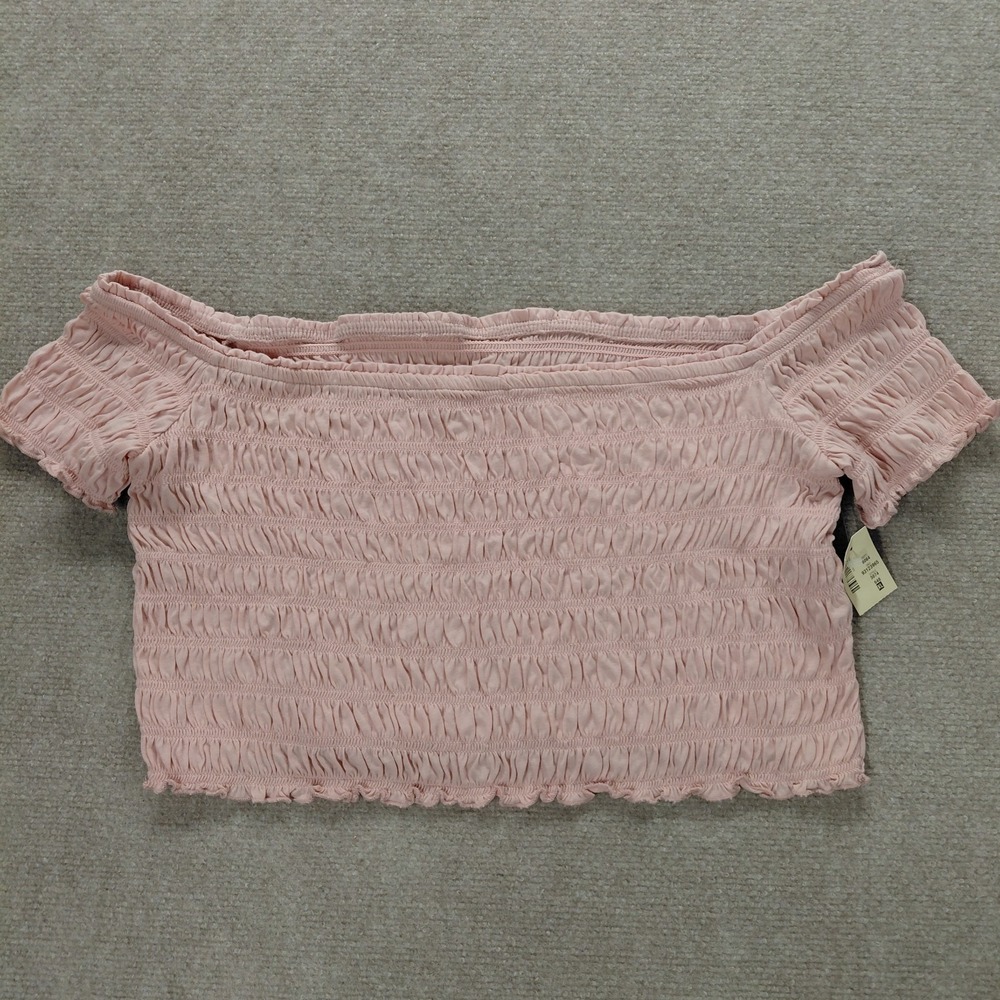 AEROPOSTALE Smocked Off the Shoulder‎ Long Sleeve Top XL Light Dusty Rose Pink
